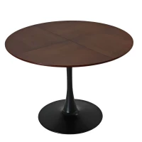 Table à manger ronde moderne, quatre plateaux en patchwork, base en métal, 120×120×75 cm, Brun(m-2)