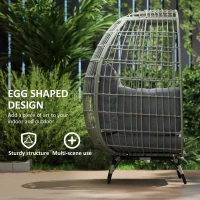 Outsunny Rattan Egg Chair with Cushions and Pillows, Charcoal Grey(m-5)