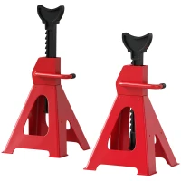 HOMCOM Set 2 Cavalletti Auto da 3 Tonnellate Regolabili da 38.5-60 cm, Acciaio al Carbonio e Ghisa, Rosso(m-10)