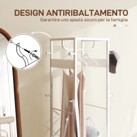 HOMCOM Appendiabiti da Terra con Asta e 2 Ripiani Aperti, in Legno e Acciaio, 38.5x30x170 cm, Bianco e color Legno(m-5)