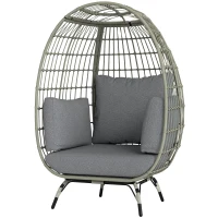 Outsunny Rattan Egg Chair with Cushions and Pillows, Charcoal Grey(m-10)