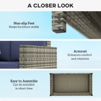 Outsunny Rattan Sofa, 2 Seater Garden Furniture with Soft Padded Cushion and Armrests, Wicker Garden Loveseat for Patio, Navy Blue(m-6)