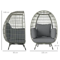 Outsunny Rattan Egg Chair with Cushions and Pillows, Charcoal Grey(m-3)