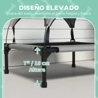 PawHut Cama para Perros Elevada con Toldo Marco de Acero y Bolsa de Transporte para Interior y Exterior 76x61x69,5 cm Gris(m-7)