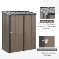 Outsunny Abrigo de Jardim 1,34m² 161,5x94,5x196cm Abrigo de Exterior de Aço Galvanizado com Porta e Fechadura para Armazenamento de Ferramentas Marrom(m-6)