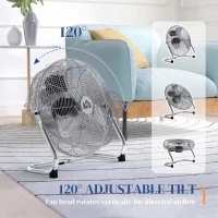 HOMCOM Metal Desk Fan with 3 Speeds & 120° Adjustable Tilt - Silver(m-6)