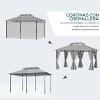 Outsunny Cenador para Jardín 3x4 m con Doble Techo Paredes Laterales Resistente al Agua para Exterior Terraza Patio Gris Oscuro(m-5)