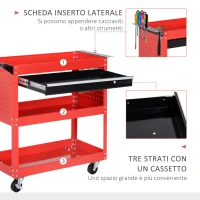DURHAND Carrello Porta Attrezzi con Manico, Cassetto e 3 Ripiani, in Lamiera di Acciaio, 82x35x76 cm, Rosso(m-5)