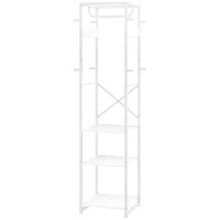 HOMCOM Appendiabiti da Terra con Asta e 2 Ripiani Aperti, in Legno e Acciaio, 38.5x30x170 cm, Bianco e color Legno(m-10)