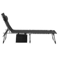 Outsunny Sonnenliege faltbar Gartenliege Klappliege mit Kissen Garten 5-stufige Rückenlehne verstellbar Stahl Oxford-Stoff Schwarz 188 x 57 x 30 cm(m-12)
