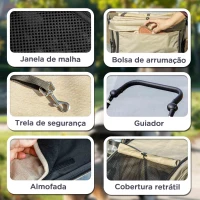 PawHut Carrinho para Cães Dobrável com Correia de Segurança Almofada Lavável e Janelas 80x48,5x106 cm Cáqui(m-7)