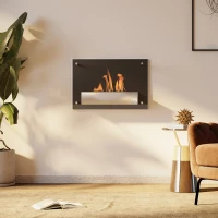 HOMCOM Cheminée bioéthanol Murale encastrable brûleur 1.5 L, environ 3 h de durée de combustion dim. 60L x 22l x 40H cm Couverture 20-25 m² Acier inox(m-2)