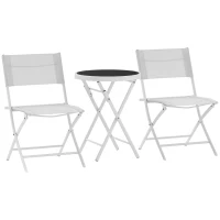 Outsunny 3 Pieces Outdoor Bistro Set, Glass Top Outdoor Table and 2 Folding Chairs with Protecting Feet, White(m-10)