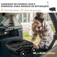 PawHut Carrinho para Cães Dobrável Carrinho para Cães Miniatura com Barra de Empurre Ajustável Desenho Aberto 53x45x28 cm Preto(m-5)