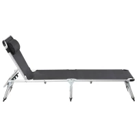 Outsunny Sonnenliege faltbar Gartenliege mit Kopfkissen Liegestuhl mit der 4-stufig verstellbaren Rückenlehne Campingliege bis 120 kg belastbar für Outdoor-Park, Garten, Schwarz(m-12)