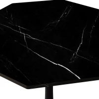 Mesa Moderna de Centro Octogonal con Tablero de MDF en Efecto Mármol y Base Metálica, 80x74x73 cm, Negro(m-6)