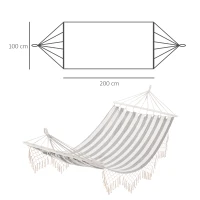 Outsunny Cama Rede de Jardim 200x100 cm Rede Suspensa com Travessas de Madeira para Pátio Varanda Campismo Creme e Cinza(m-3)