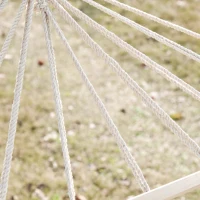 Outsunny Cama Rede de Jardim 200x100 cm Rede Suspensa com Travessas de Madeira para Pátio Varanda Campismo Creme e Cinza(m-8)
