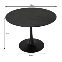 Table à manger ronde moderne, quatre plateaux en patchwork, base en métal, 120×120×75 cm, Noir(m-3)