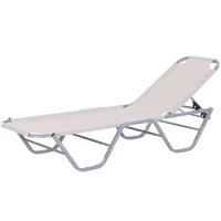 Outsunny Sonnenliege Strandliege 5-Stufige Alu Gartenliege Relaxliege Texteline Beige 163 x 58,5 x 91 cm(m-14)
