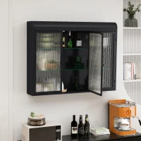 Dulap de Perete cu 3 Uși din Sticlă cu Design Curbat, Spațiu de Depozitare Versatil, pentru Living și Baie, 90x20x70 cm, Negru(m-5)