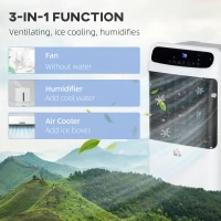 HOMCOM Mobile Air Cooler, 12L Tank Evaporative Ice Cooling Fan Water Conditioner Humidifier Unit with 3 Modes, 3 Speed, Remote, Timer, Oscillating for Home Bedroom(m-7)