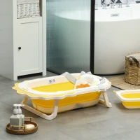 AIYAPLAY Babybadewanne mit Waschbecken, faltbar, rutschfester Boden, komfortables Badekissen, Gelb(m-2)
