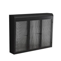 3-türiger Wandmontierter Glasschrank mit Gewölbtem Design, Vielseitiger Stauraum, 90×20×70 cm, Schwarz(m-1)
