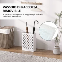 HOMCOM Portaombrelli di Design con Vaschetta Raccogli Gocce e 4 Ganci in Metallo, 28x14x41 cm, Bianco(m-4)