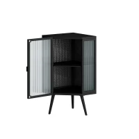 Eckschrank 80 cm Moderner Metall Glas Glastür Verstellbarem Regal für Badezimmer Wohnzimmer Schlafzimmer Schwarz(m-9)
