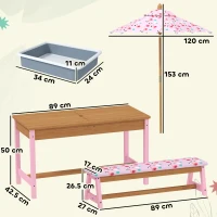 AIYAPLAY Kids Picnic Table Set with Removable & Foldable Umbrella, Cushions, Storage Boxes, Flamingo Theme, Pink(m-3)