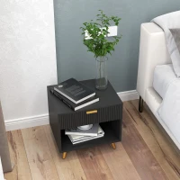 HOMCOM Elegant Bedside Table Set of 2, with Drawer and Shelf - Black/Gold Tone(m-8)