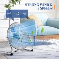 HOMCOM 20 Inches Chrome Metal Floor Fan, High Velocity 3-Speed Home Gym with Adjustable Head, Portable Desk & Table Fan Air Circulator for Home Office, Powerful Airflow, Quiet Operation(m-4)
