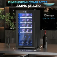 HOMCOM Cantinetta Vino Frigo per 15 Bottiglie, Capacità 44L, con Controllo Temperatura e Ripiani Regolabili, Nero(m-3)