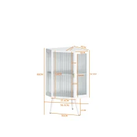 Eckschrank mit Metall Glas Glastür Verstellbarem Regal und Modern Design für Wohnzimmer 80 cm Höhe Weiß(m-3)