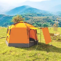 Outsunny Automatic Pop Up Camping Tent, Instant Setup 2-4 Man Tent with Mesh Windows, Waterproof & UV30+, Portable with Carry Bag for Fishing, Hiking, Backpacking, Orange(m-8)