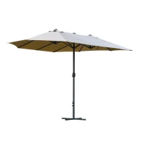 Outsunny Parasol de jardin XXL avec pied en croix parasol grande taille 4,6L x 2,7l x 2,4H cm ouverture fermeture manivelle acier polyester haute densité café(m-7)