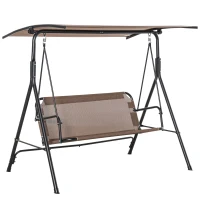 Outsunny Balansoar de Gradina/Terasa 3 Locuri cu Baldachin Reglabil din Metal si Textilen, 172x110x155 cm, Maro(m-11)