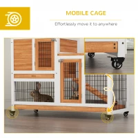 PawHut Wooden Indoor Hutch Elevated Cage w/ Wheel, Run, Yellow(m-7)