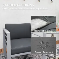 Outsunny Garden Sofa, All-Weather Garden Single Sofa with Removable Cushions, Metal Frame Outdoor Furniture for Balcony, Charcoal Grey(m-4)