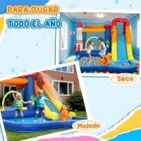 AIYAPLAY Castillo Hinchable 5 en 1 con Tobogán Piscina de Chapoteo y Cañón de Agua con Inflador de 550W y Bolsa de Transporte(m-8)