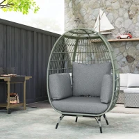 Outsunny Rattan Egg Chair with Cushions and Pillows, Charcoal Grey(m-9)