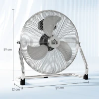 HOMCOM 20 Inches Chrome Metal Floor Fan, High Velocity 3-Speed Home Gym with Adjustable Head, Portable Desk & Table Fan Air Circulator for Home Office, Powerful Airflow, Quiet Operation(m-3)