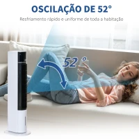 HOMCOM Ventoinha de Coluna Oscilante Humidificador com Controle Remoto Tela LED 3 Velocidades 3 Modos e Temporizador 12h 33x26x105cm Branco e Preto(m-8)