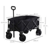 Outsunny Carrinho de Transporte Dobrável com Rodas Giratórias 360° e Guiador Ajustável 59-89 cm para Campismo Praia 108x55x61-91 cm Preto(m-3)