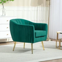 HOMCOM Velvet-Feel Shell Back Accent Chair - Green(m-8)