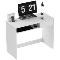 HOMCOM 100cm Compact Computer Desk with Keyboard Tray, Home Office Desk with Drawer for Bedroom Study, White(m-1)