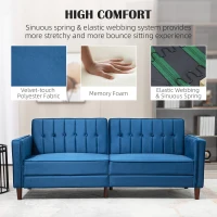 HOMCOM Velvet-Feel Three-Seater Sofa Bed - Blue(m-6)