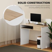 HOMCOM 100cm Compact Computer Desk with Keyboard Tray, Home Office Desk with Drawer for Bedroom Study, Oak(m-5)