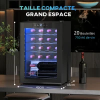 HOMCOM Cave à vin 20 bouteilles 53L haute performance température réglable 5-18° avec lumière LED, noir(m-3)